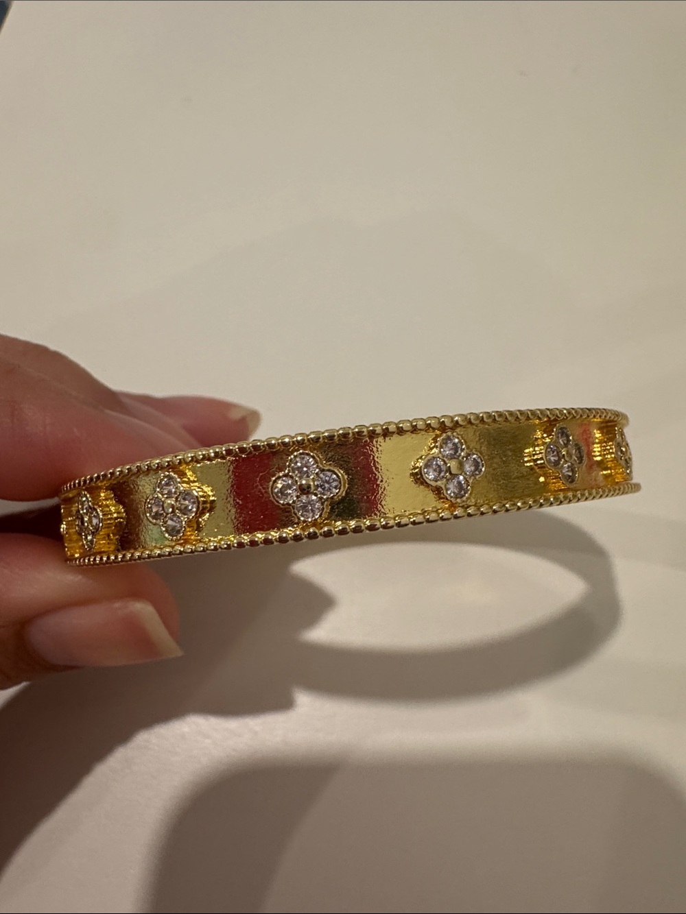 Gold Crystal Clover Bangle Bracelet - Women's Jewelry
